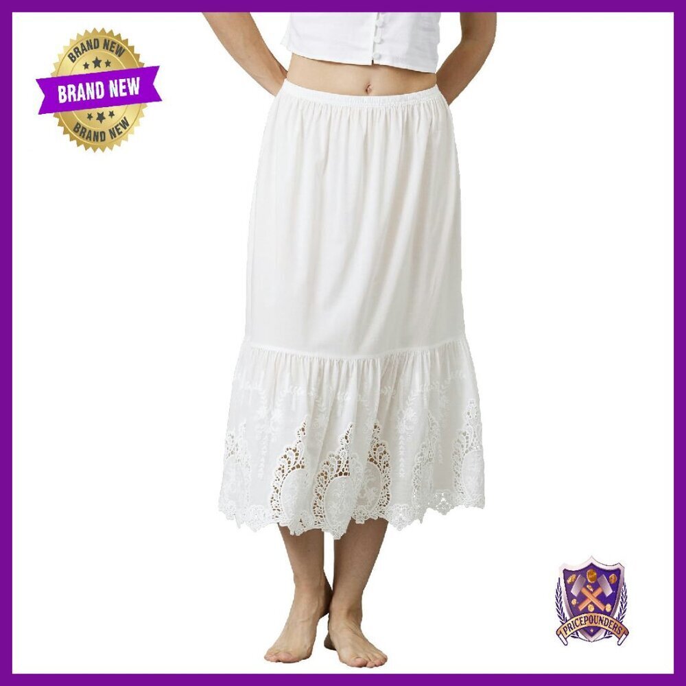 100% Cotton Half Slip Lace Trim Long Underskirt Non Cling S-2XL